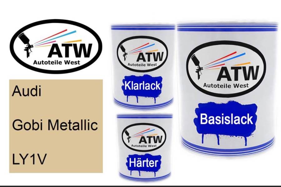 Audi, Gobi Metallic, LY1V: 1L Lackdose + 1L Klarlack + 500ml Härter - Set, von ATW Autoteile West.